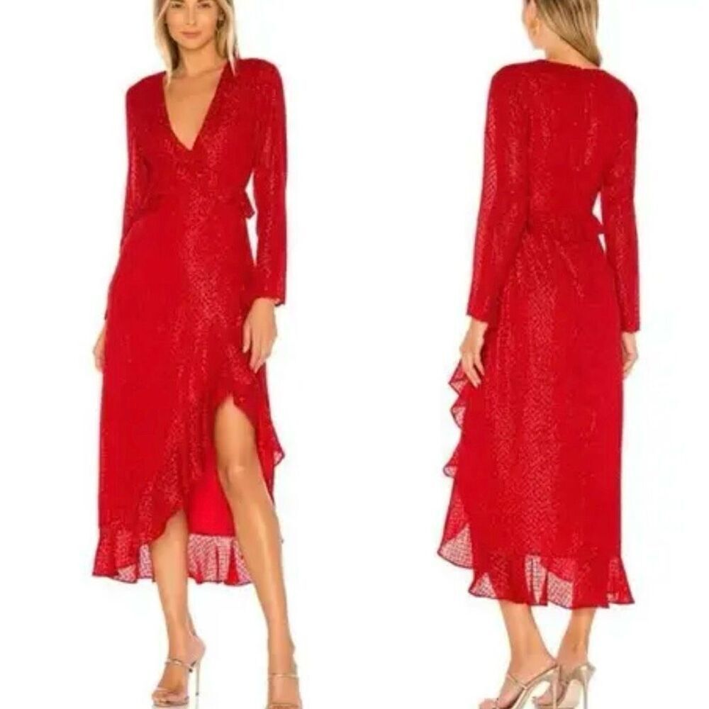 House of Harlow X Revolve red ruffled midi dress small